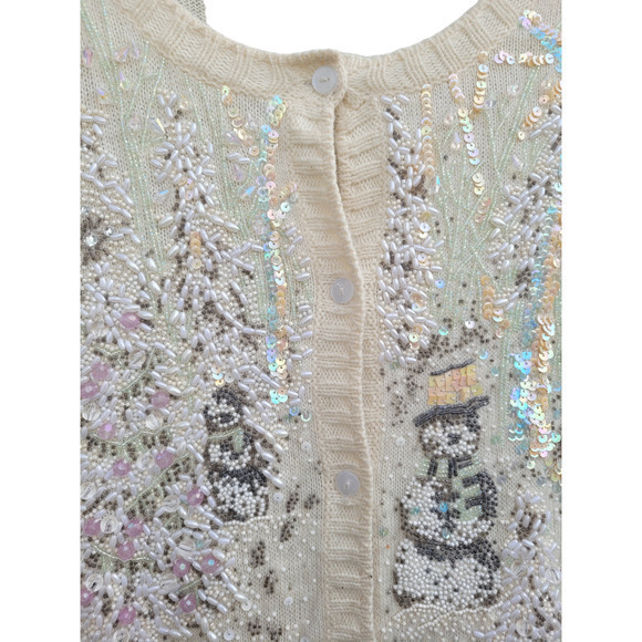 Vintage 80s Michael Simon Knit Beaded Glam Coquette Cardigan Sweater Jacket - Picture 7 of 14